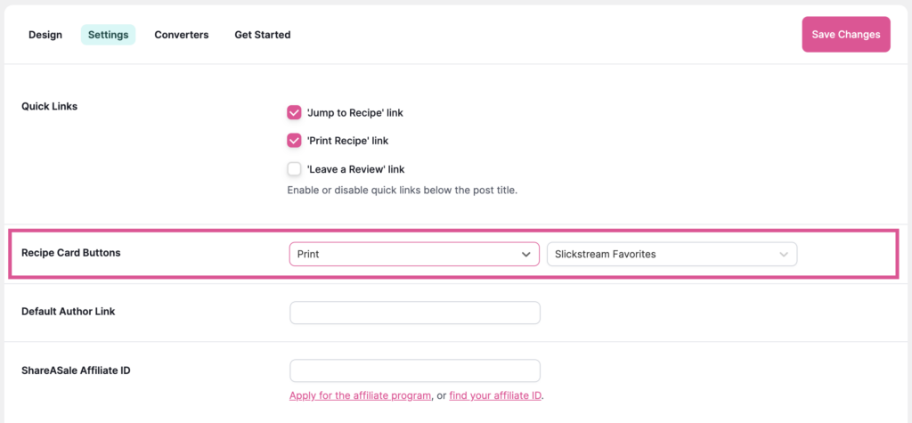 Tasty Recipes Settings - Recipe Card Buttons